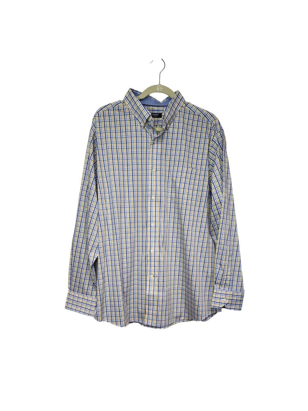 Cremieux Classics Long Sleeve Plaid Yellow/ Blue Button Down Dress Shirt XL